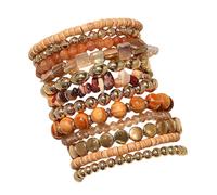PLCPDM 12/18 Pieces Elastic Stackable Bracelets Set Styles with Beads for Women Brown And Gold Color Elastic Bracelets