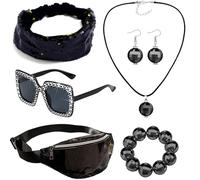 PLCPDM 1950 1960 1970 80 Donne Discoteche Costume Set Lady Discos Accessori Orecchini Occhiali Da Sole Paillettes Fascia Neacklace Discoteca Costumi