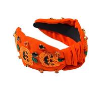 PLCPDM Cerchietto per capelli annodato per Halloween, con strass, con zucca, per il trucco del palcoscenico, feste, costume