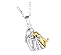 PLCPDM Collana con ciondolo a forma di cane che abbraccia una ragazza, fatto a mano, simbolo dell'amicizia, gioiello elegante accessorio per gli amanti degli animali domestici