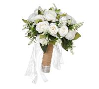 PLCPDM Decoration Wedding Bouquet Artificial Flowers Bride Handmade Durability for Bridal Party White Champagne Flowers Wedding White Champagne