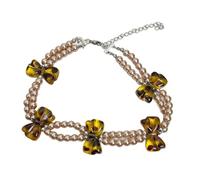 PLCPDM Doppio strato stampa leopardo archi collana di perline lunghezza regolabile catena retro partito gioielli per le donne ragazze doppio filo partito indossare collana