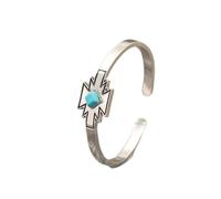 PLCPDM Stile vintage aperto polsino rigido geometrico regolabile con turchese sintetico intarsio gioielli per le donne