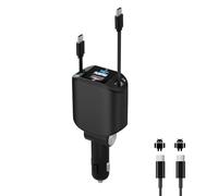 PLDHPRO Caricabatteria da auto retrattile per accendisigari USB C 4 in 1 adattatore di ricarica rapida 12V/24V tipo C 2 cavi per SamsungGalaxy s25/s24/A56/A05/A16 iPhone 16/15/14/13/iPad alluminio 80W