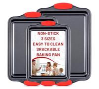 Pleafind Set di lastre antiaderenti, teglie in acciaio al carbonio, set di pentole da cucina, 3P- Piccolo 13“ x 9”, Medio 15“ x 10”, Grande 17“ x 11”, per cuocere o cucinare, facile da pulire