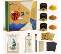 PLEARTY Kintsugi, kit di riparazione da 50 ml, resina di semi di lino per alimenti, lavabile in lavastoviglie, 60 g, polvere di mica color oro metallizzato, guida di 15 pagine, il kit Kintsugi più