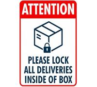 Please Lock All Deliveries Inside Box Red White Metal Sign Front Door 8 X 12 in
