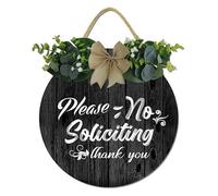 Please No Soliciting Thank You, cartello rotondo rustico in legno da appendere, stampa