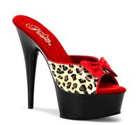 Pleaser DELIGHT-601-6 - Pantofole da donna con stampa leopardata in poliuretano, EU 44 (US 13), Tan Leopard Print Faux Leather Blk, 43 EU