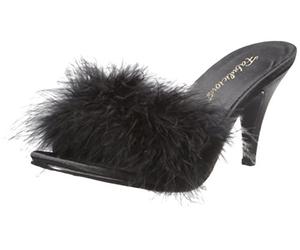 Pleaser EU-AMOUR-03 AMO03/B/SAT, Sandali col Tacco Donna, Nero (Schwarz (Blk Satin-Fur)), 44