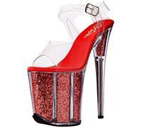 Pleaser Flamingo-808g, Sandali Flatform Donna, Trasparente Clr Rosso Glitter, 38 EU