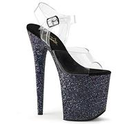 Pleaser Sandali aperti da donna con fenicottero, 808 lg, Trasparente Clr Blk Holo Glitter, 36 EU