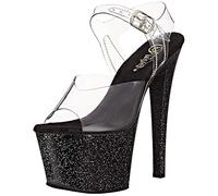 Pleaser - SKY-308MG, Sandali Donna, Color Nero (Clr/Blk Glitter), Talla 37
