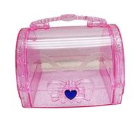 Pleayietoopiatiey Scatola portaoggetti con manico per accessori per capelli, per cancelleria, strumenti da scrivania, trasparente e rosa