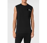 Plein Sport Canotta in cotone con logo a contrasto e scollo rotondo M Nero