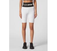 Plein Sport Pantaloncini ciclista a vita alta in tessuto tecnico stretch S Bianco