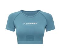 Plein Sport - Seamless Cropped T-shirt V-Neck SS Logo - - Sport - Donna - Blu - L