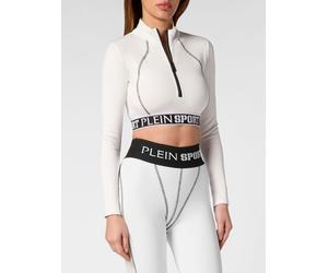 Plein Sport Top cropped a maniche lunghe con collo alto e zip XXL Bianco