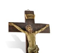 PlentifulHome Croce Cattolica con Crocifisso di Gesù - Dipinta a Mano, Grande, in Legno Testurizzato con Resina Vintage, Cristo Inchiodato sulla Croce, Moderna Decorazione da Parete per Porta, Regalo
