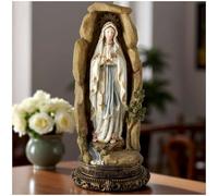 PlentifulHome Statua della Vergine Maria di Lourdes in una grotta di pietra, statuetta in resina per interni con piedistallo, decorazione cattolica ideale e regalo religioso