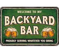 Plenty Gifts Cartello Alluminio - Backyard Bar - targa decorativa per bar e terrazza - formato A4-21x29,7cm
