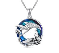 Plesitep Collana con ciondolo a forma di rana con iniziale dalla A alla Z, con cristallo blu circolare in argento Sterling 925, regalo di compleanno per donne, moglie, figlia, mamma, nonna, Argento