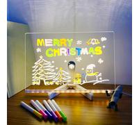 Pletmin Lavagna acrilica cancellabile a secco con luce 30,5 x 20,3 cm, lavagna LED con colori, come promemoria luminoso a LED per lettere e messaggi, lavagna bianca con 7 colori penna
