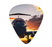 Plettri in celluloide per chitarra acustica e basso, con motivo aereo al tramonto, con scatola organizer