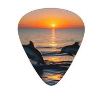 Plettri in celluloide per chitarra acustica e basso, con stampa delfini al tramonto, con scatola organizer