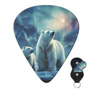 Plettri per chitarra, 6 pezzi, 3 diversi spessori, personalizzati, con scatola portaoggetti, con orsi polari, aurora boreale, accessori per chitarra sottili (0,46 mm, 0,71 mm, 0,96 mm)