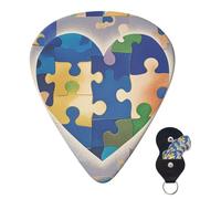 Plettri per chitarra, 6 pezzi, 3 diversi spessori, personalizzati, con scatola portaoggetti, per sensibilizzazione all'autismo, a forma di cuore, accessori per chitarra sottili (0,46 mm, 0,71 mm, 0,96