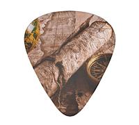 Plettri per chitarra a forma di bussola e mappa antica, 12 pezzi, include calibri sottili, medi e pesanti, 3 misure, per basso, chitarre acustiche elettriche, ukulele, con scatola portaoggetti