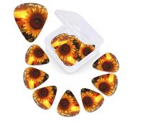 Plettri per chitarra a tema girasole e tramonto, confezione da 12, con scatola organizer, 3 diversi spessori, inclusi plettri sottili, medi e pesanti.