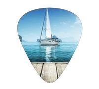 Plettri per chitarra a tema paesaggio marino con scatola organizer per plettri per chitarra 12 plettri per chitarra 3 spessori sottili medi pesanti 0,46 0,71 0,96 mm per chitarra acustica elettrica o