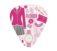 Plettri per chitarra alla moda, confezione da 12, con scatola sottile, tema moda a Parigi con abiti, orologio, borsa, profumo parigino, edificio iconico, set regalo speciale di plettri per chitarra pe