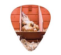 Plettri per chitarra Animali da fattoria Confezione da 12 Plettri con scatola sottile, Foto di allevamento con gallina ovaiola che incuba all'interno della gabbia e uova, Set regalo di plettri per chi