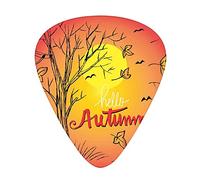 Plettri per chitarra autunnali Confezione da 12 Plettri per chitarra universali in ABS, Paesaggio autunnale disegnato a mano con una citazione Illustrazione dai colori caldi della, per chitarra