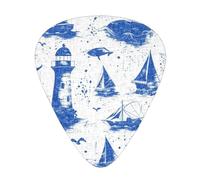 Plettri per chitarra "Blue Lighthouse Coastal Sail Boat", confezione da 12, per chitarre acustiche elettriche, basso o ukulele, con tre diversi spessori.