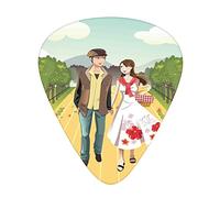 Plettri per chitarra Boyfriend Plettri da 12 pezzi con scatola sottile, illustrazione di una coppia che cammina in una vite in primavera, set regalo speciale di plettri per chitarra per chitarrista
