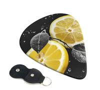 Plettri per chitarra color limone con bianco e nero, 6 pezzi, spessore 0,96 mm, in celluloide, con supporto in pelle, plettro personalizzato per basso, chitarra elettrica, acustica, regalo per amanti