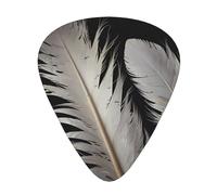 Plettri per chitarra con illustrazione di piume bianche in tre diversi spessori, adatti per chitarra elettrica e musicisti di band