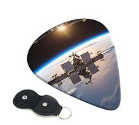Plettri per chitarra con immagine della stazione spaziale internazionale, confezione da 6 con porta plettro in pelle, portachiavi, custodia per plettri, arte astratta, per chitarra elettrica acustica