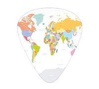 Plettri per chitarra con mappa Plettri da 12 pezzi con scatola sottile, Mappa politica altamente dettagliata del mondo Grafica colorata del di posizionamento globale, Set regalo di plettri per