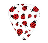 Plettri per chitarra con motivo a coccinella, confezione da 12, per chitarre acustiche, elettriche, basso o ukulele, con tre diversi spessori.