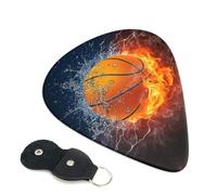 Plettri per chitarra con motivo basket on fire e fiamma d'acqua, 6 plettri per chitarra con stampa fronte/retro, adatti per chitarre acustiche, elettriche e bassi, tra cui 0,46 mm, 0,71 mm, 0,96 mm