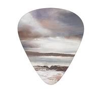 Plettri per chitarra con paesaggio da spiaggia, con scatola portaoggetti, 12 plettri per chitarra a 3 spessori, sottili, medi, pesanti, 0,46, 0,71, 0,96 mm, per chitarra acustica, elettrica o basso