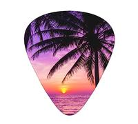 Plettri per chitarra con sagoma di palme al tramonto, plettri per chitarra e basso, con scatola portaoggetti, confezione da 12 pezzi, include calibri sottili, medi e pesanti