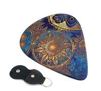 Plettri per chitarra con sfondo blu con fiori dorati, 6 pezzi, plettro per chitarra elettrica acustica per basso, chitarre acustiche elettriche e ukulele, set sottile di spessore medio da 0,71 mm