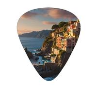 Plettri per chitarra con stampa dello splendore delle Cinque Terre, set da 12 pezzi con 3 diversi spessori, adatti per chitarre elettriche e acustiche