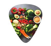 Plettri per chitarra con stampa di cibo sano, 12 pezzi, adatti agli amanti, 3 diversi spessori: 0,46, 0,71 e 0,96 mm.
